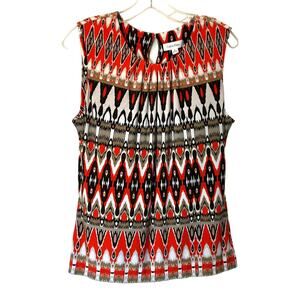 Calvin Klein Womens Medium Sleeveless Blouse Brown Tan Orange Geometric Career